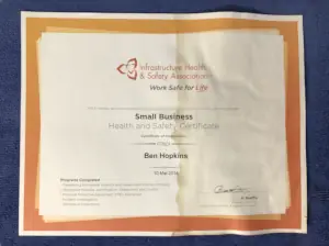 Small Business Health & Safety Certificate, Infrastructure Health & Safety Association