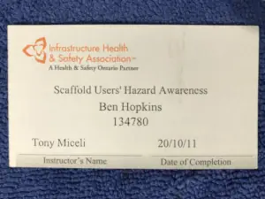 Scaffold Users' Hazard Awareness (record of training)