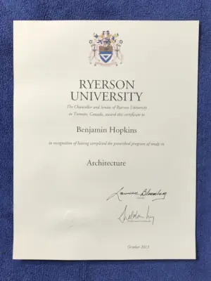 Certificate in Architecture: Ryerson University