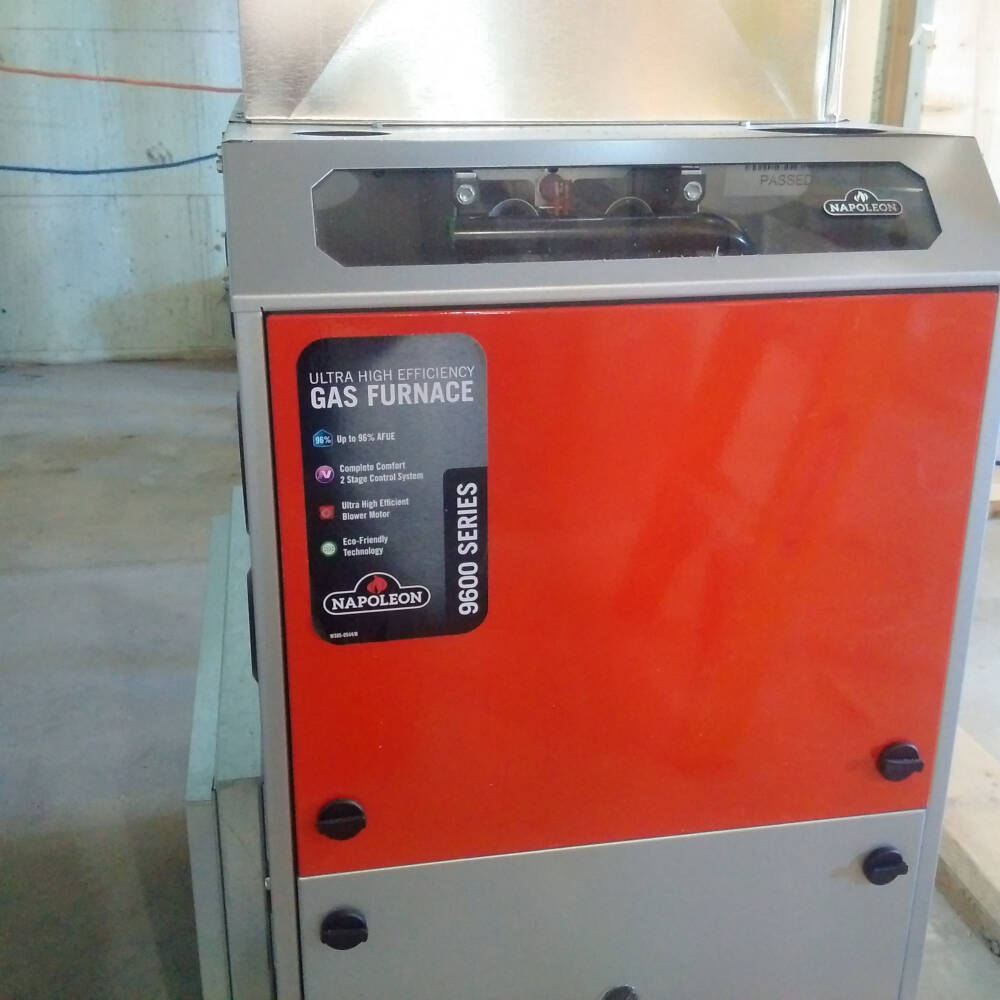 A high-efficiency propane furnace manufactured in Barrie, Ontario by Napoleon is installed in a Lake Muskoka building project.