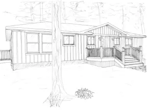 A hand-drawn sketch represents the finished form of the cottage.